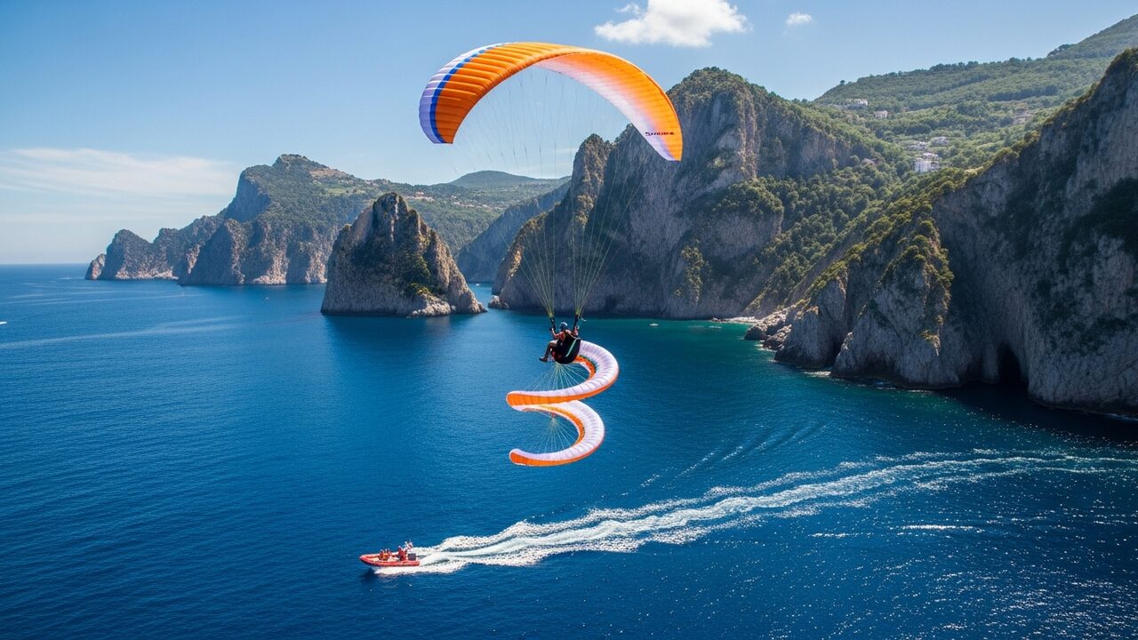 Vuelo en parapente sobre el mar durante un curso SIV