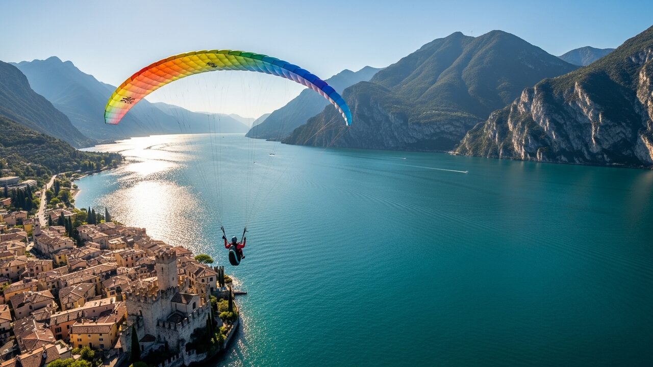Paraglider over Lake Garda in Malcesine